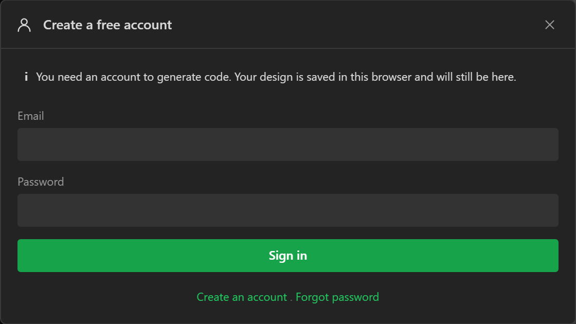 The sign-in prompt as it appears when an anonymous visitor tries to generate code: it says why, and the generation continues once you are in.
