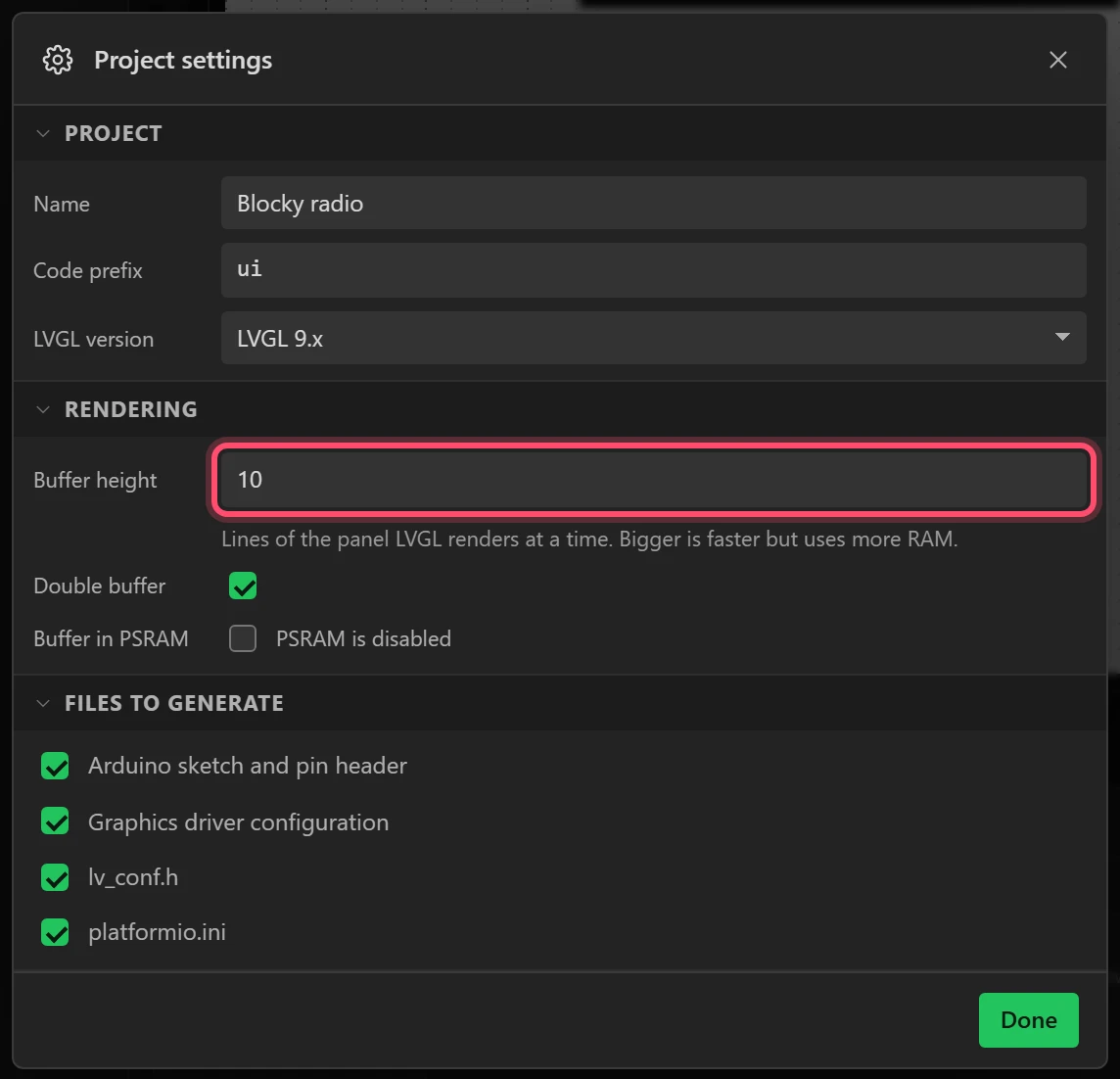 Rendering: Buffer height 10, double buffered.