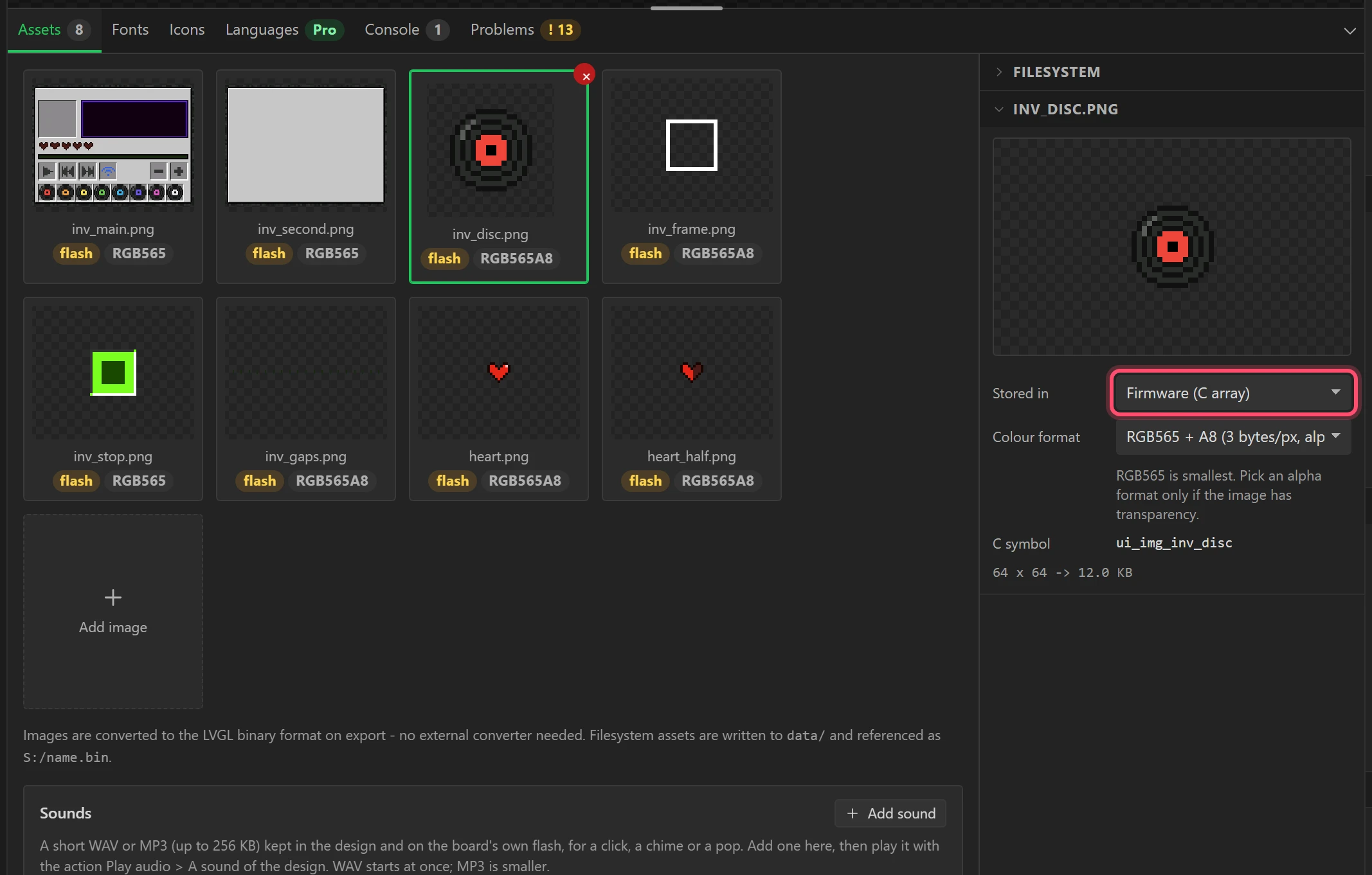 Stored in: Firmware (C array).