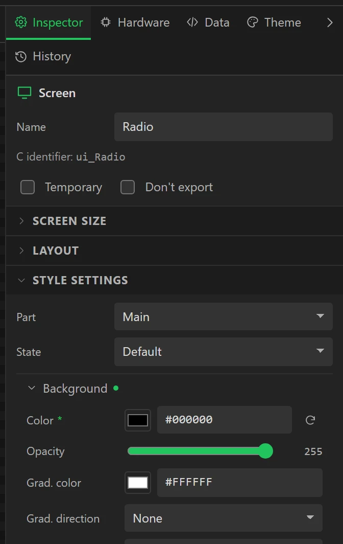 The screen: called Radio, with a black background.