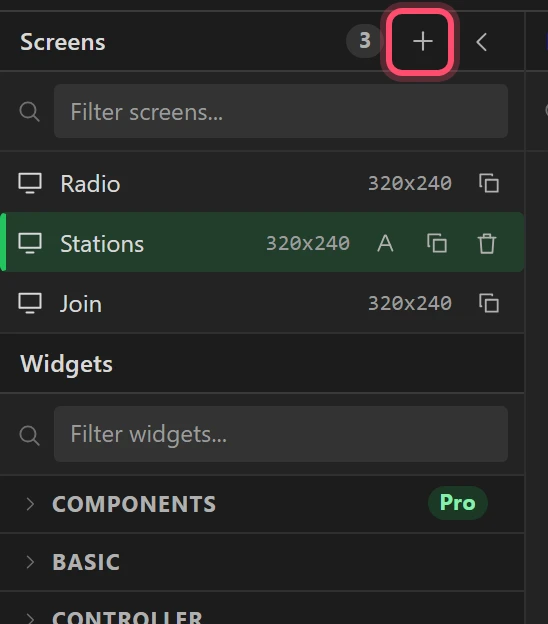Three screens: Radio, Stations and Join.