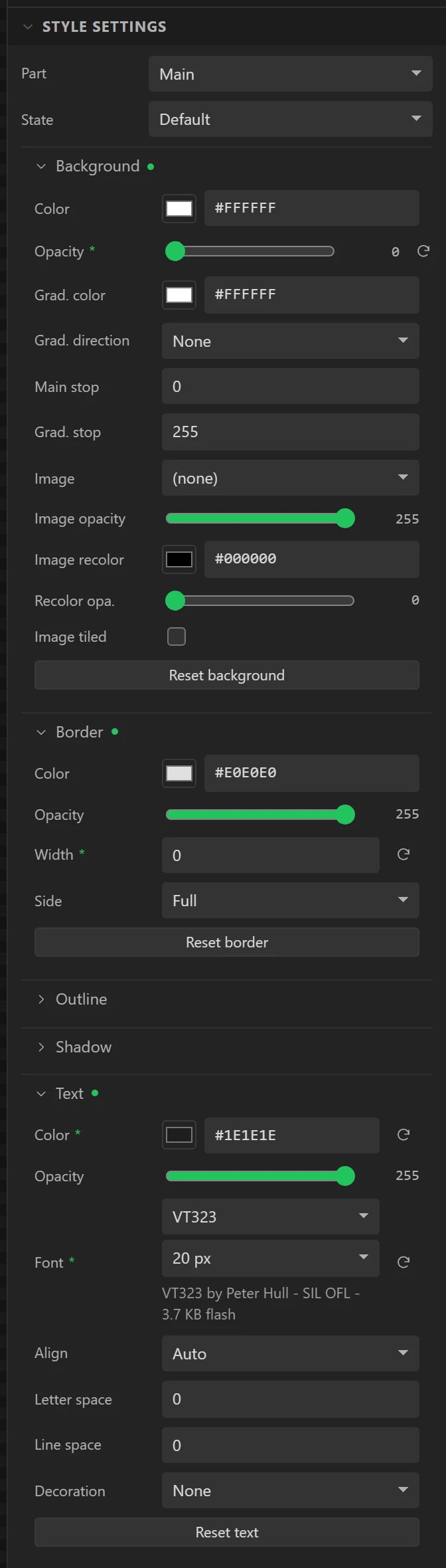 Its style: no background, no border, dark text in the pixel font, no padding.