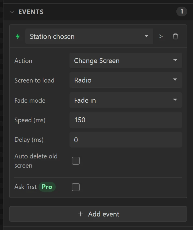 Station chosen: back to the Radio screen.
