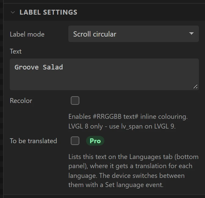 Label mode Scroll circular: a long name slides along.