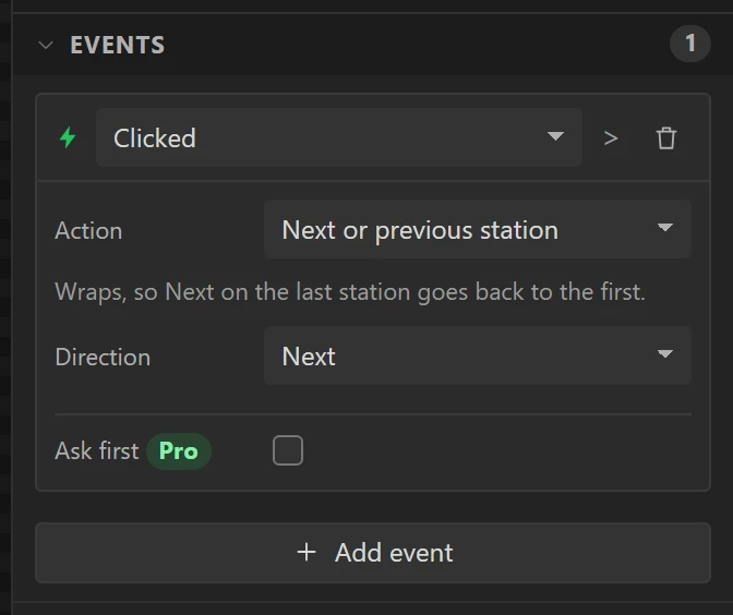 Next: the next station on the list.