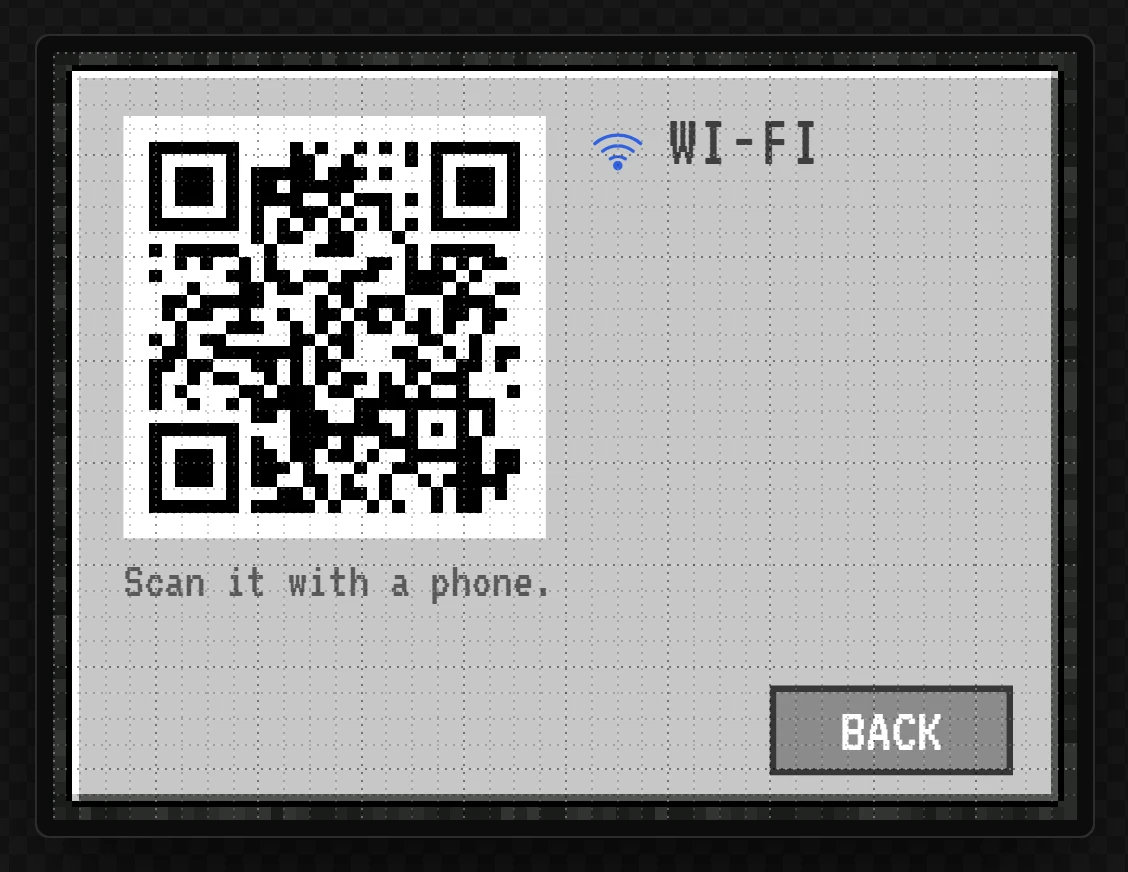The Join screen. On the board the code and the sentence come from WiFi by phone.