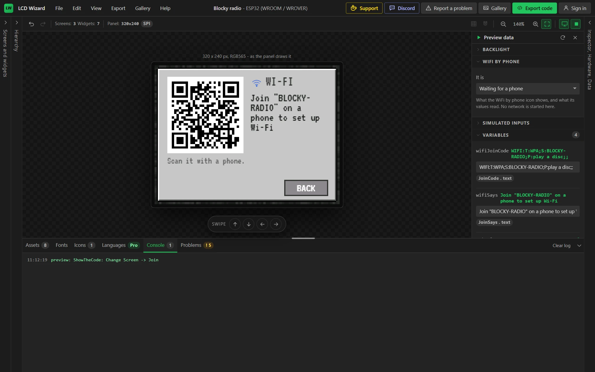 Preview opens on the Wi-Fi screen.