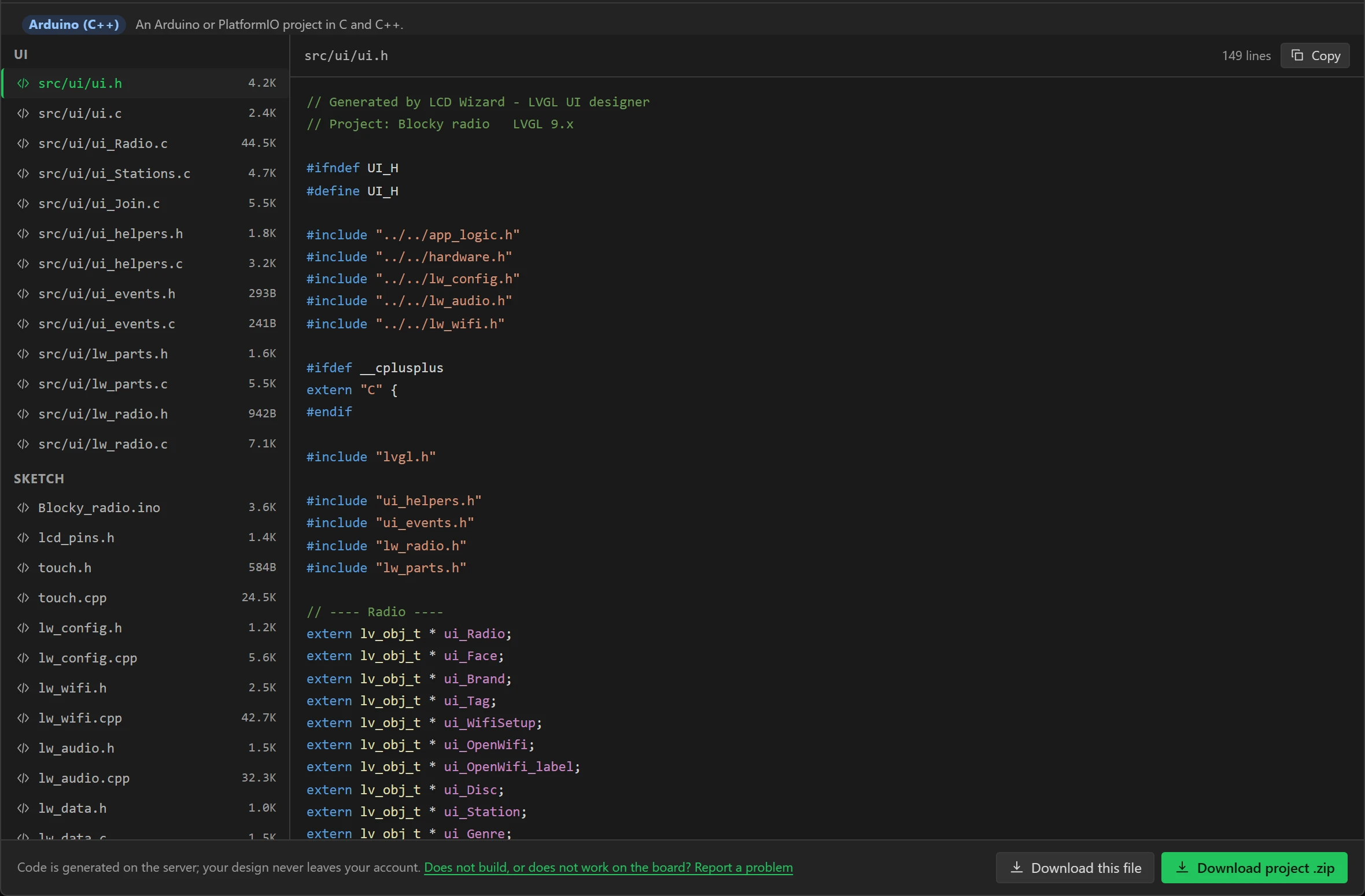 The generated project.