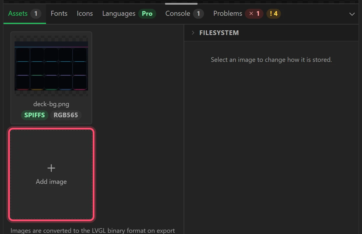 The Assets tab with the backdrop added.