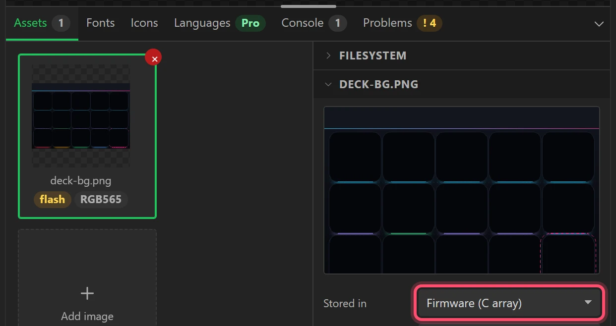 Stored in: Firmware (C array).