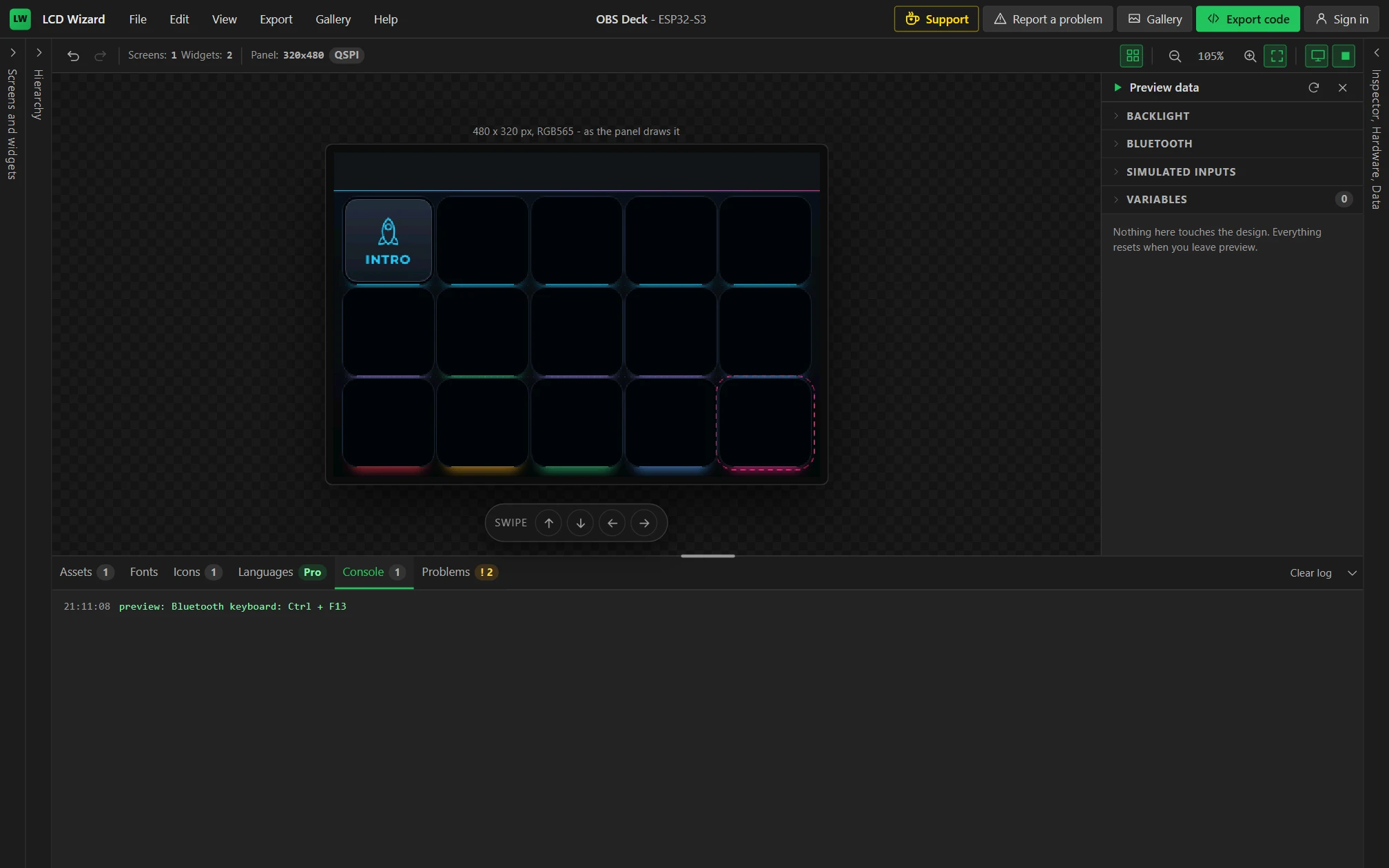 Preview: the key was clicked, and the Console shows the shortcut.
