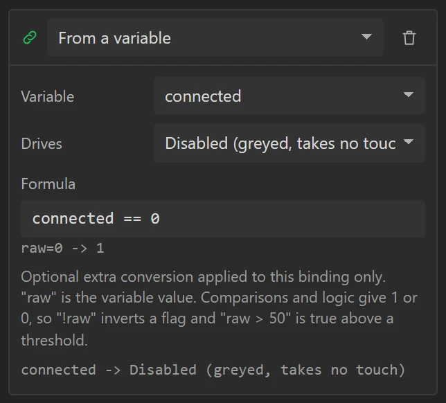 Disabled while nothing is connected.