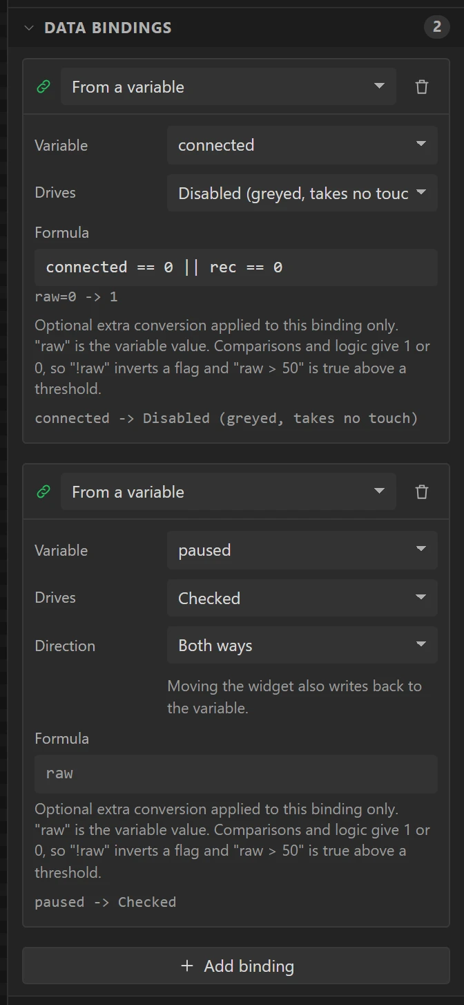 PAUSE: disabled unless recording, and Checked both ways with paused.