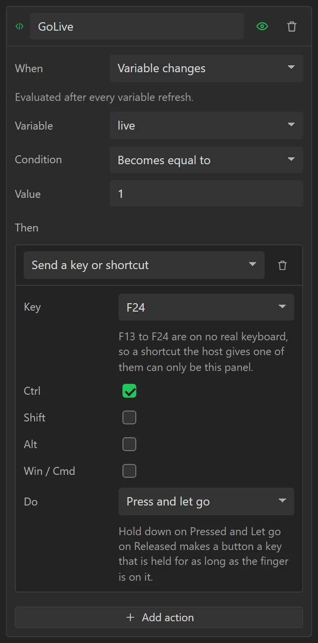 When live becomes 1, send Ctrl + F24.
