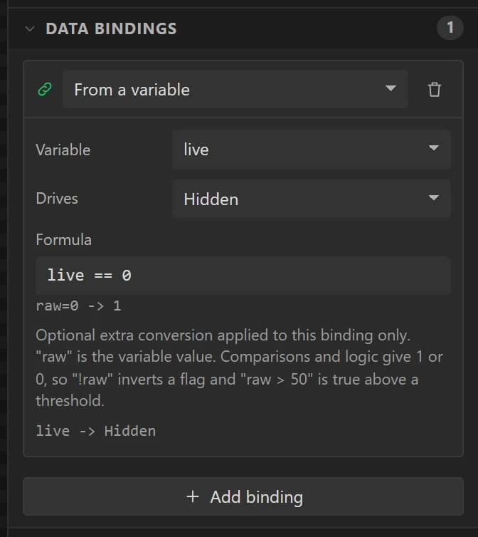 ON AIR is hidden while live is 0.