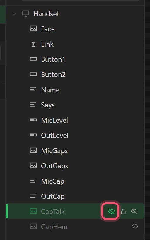 The eye beside a widget's name hides it to start with.