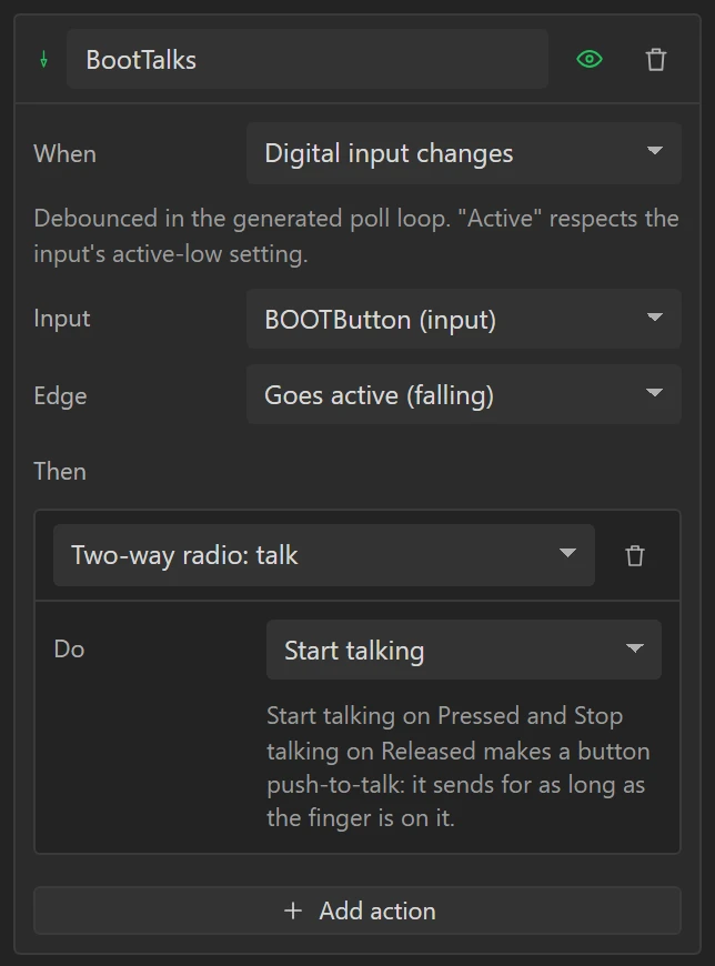 When the BOOT button goes down, start talking.