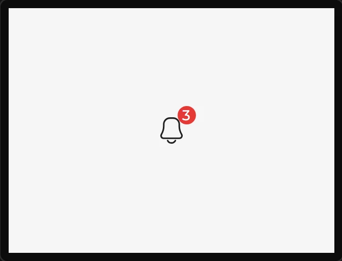 A dropped Notification badge: a bell icon with a red circle on its top right corner saying 3.