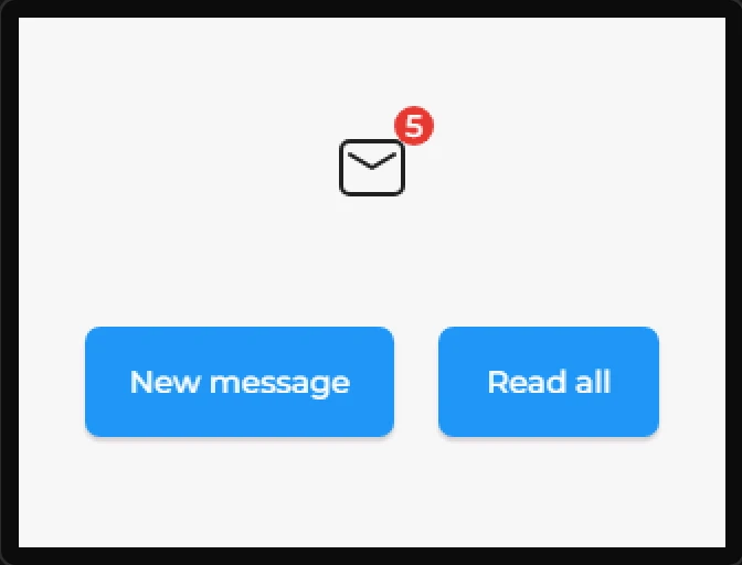 Preview: an envelope icon with a red 5 on its corner, and the buttons New message and Read all under it.