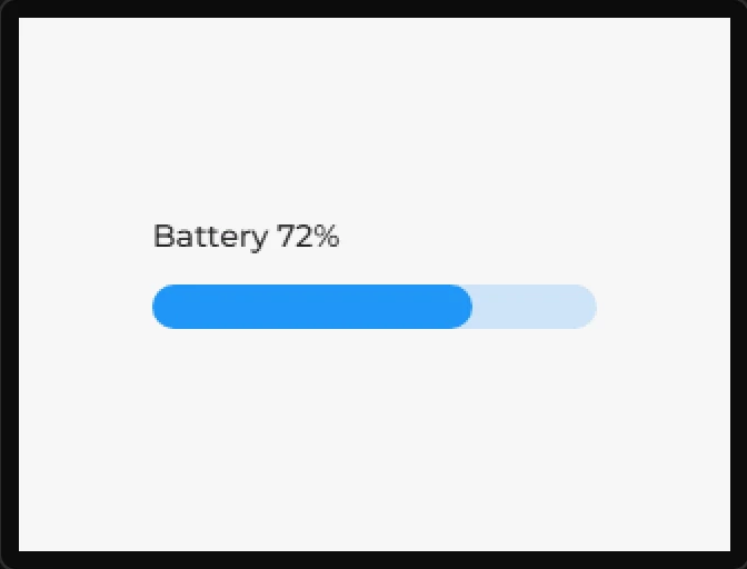 Preview: the words Battery 72% above a bar filled almost three quarters.