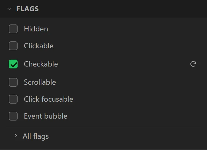 The Flags section with Checkable ticked.