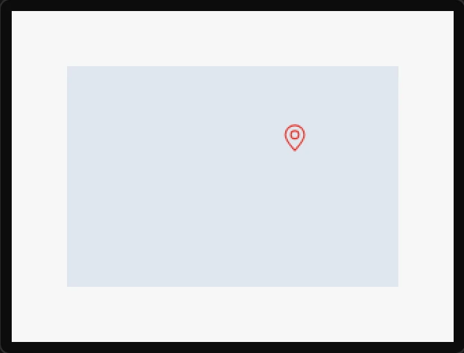Preview: the map with the red pin moved up and to the right of the middle.
