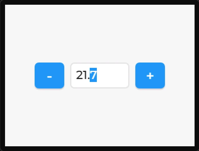 Preview: a minus button, the spinbox reading 21.7 with the 7 highlighted, and a plus button.