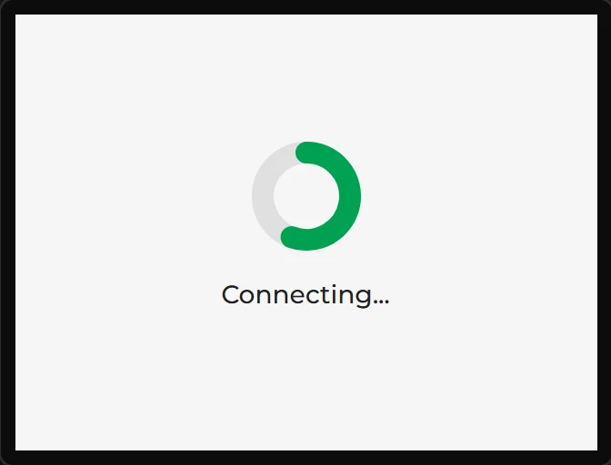 A green spinner with the word Connecting... under it.