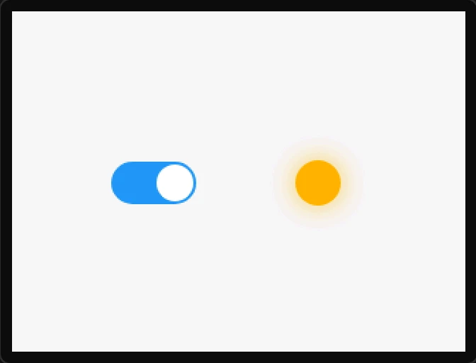 Preview: the switch on, its track blue, and the lamp beside it bright amber with a glow.
