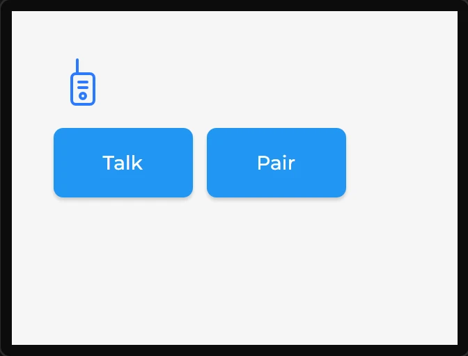 A blue handset icon with two blue buttons under it, Talk and Pair.
