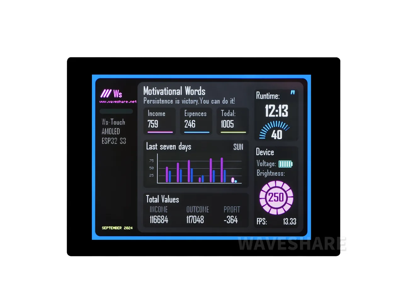 The Waveshare ESP32-S3-Touch-AMOLED-2.41 V1 board