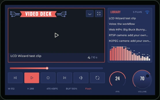 Video Deck, a gallery design for the Waveshare ESP32-P4-WIFI6-Touch-LCD-4.3